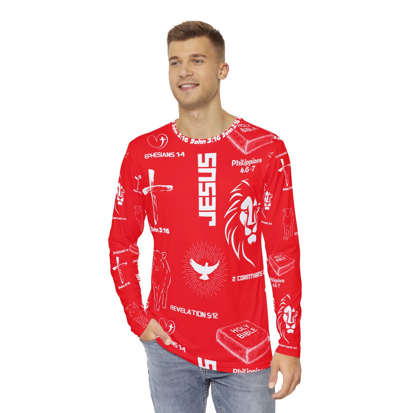 Red Scripture Long Sleeve Shirt